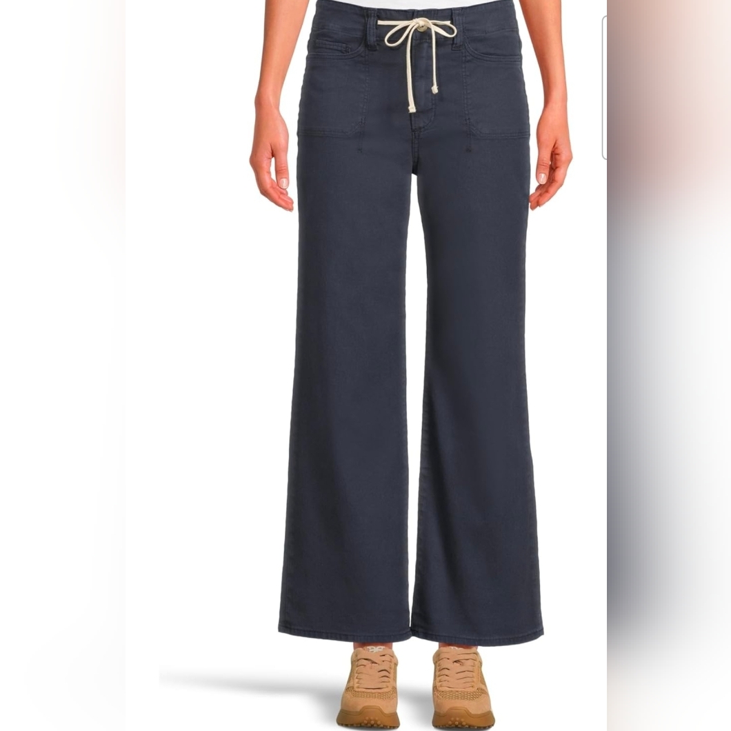 Paige Navy Wide-Leg Drawstring Jeans